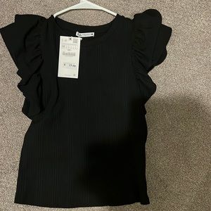 Zara black shirt with ruffled sleeves